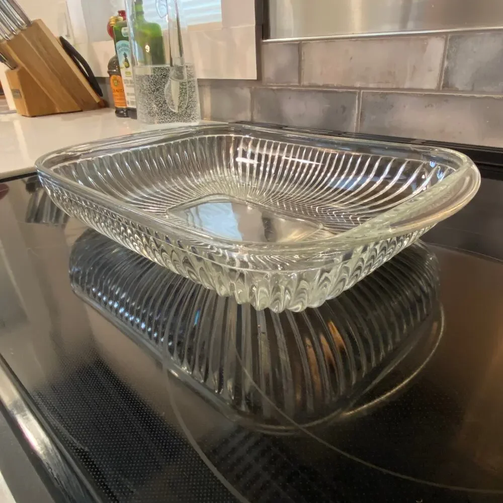 Oven Proof Ribbed Clear Glass Baking Dish 14